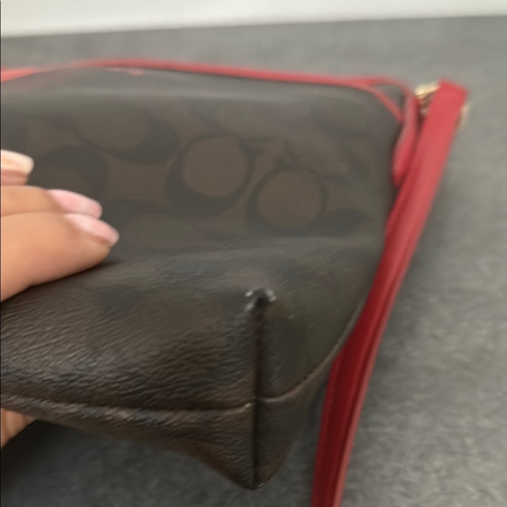 Unique Pristine Coach Brown Crossbody with Red Stripe and Red Strap - Picture 5 of 15